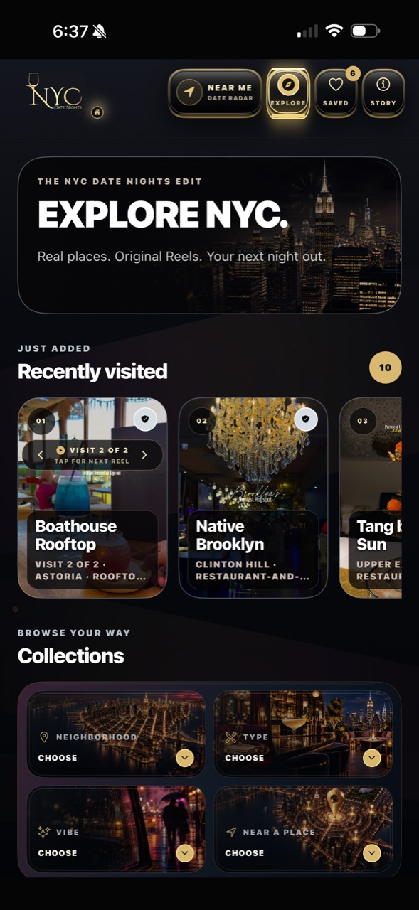 Boathouse Rooftop Reel preview playing inside the NYC Date Nights app