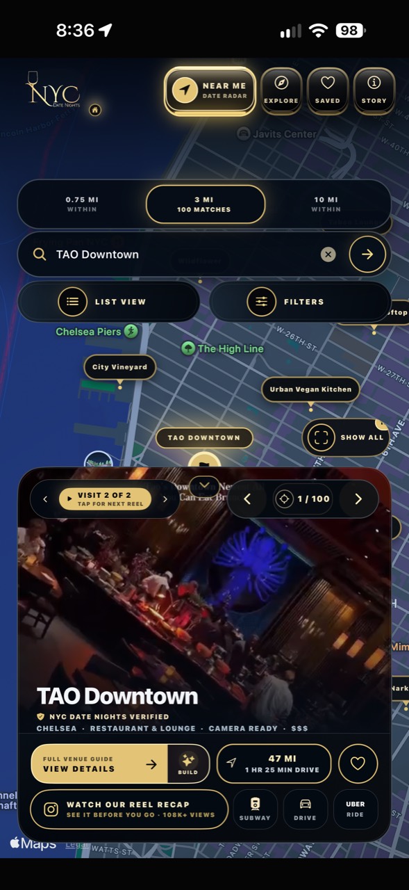 Cycling through live three-mile recommendations and Reel previews in the app
