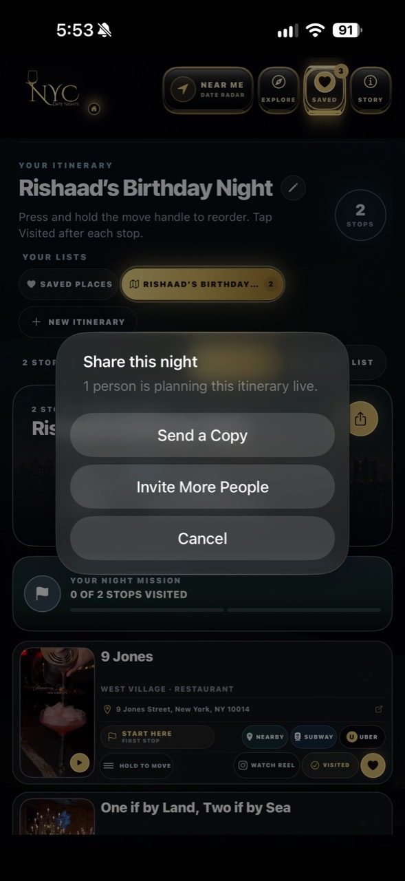 Share an itinerary with friends for live planning
