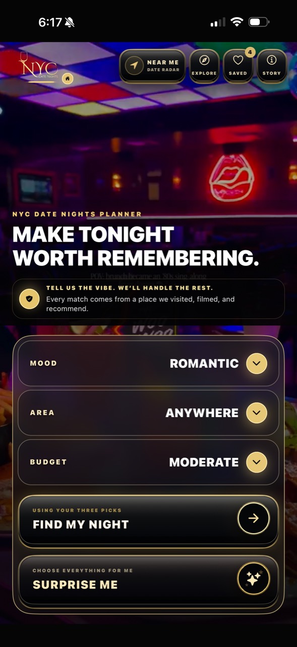 The cinematic NYC Date Nights app opening animation